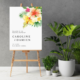 Póster Flores tropicales de verano Bienvenida a la ducha 