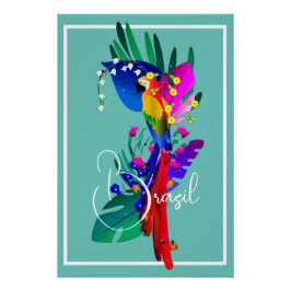Póster Flores tropicales y loro
