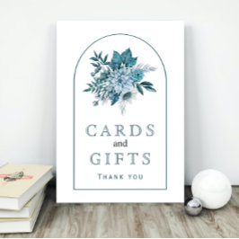 Póster Flores verde azuladas y azules acuáticas y boda fo