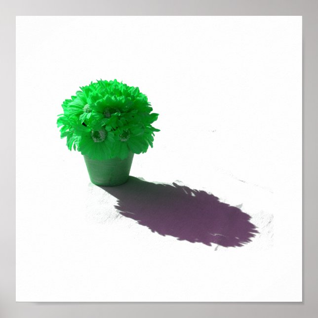 Póster Flores verdes cubo blanco y sombra (Frente)