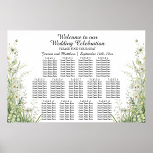Póster Flores verdes Dusty Sage 13 mesas Boda asiento