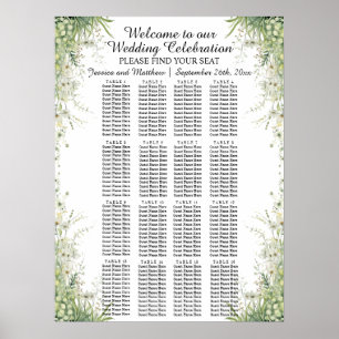 Póster Flores verdes Dusty Sage 16 mesas Boda asiento