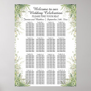 Póster Flores verdes Dusty Sage 16 mesas Boda asiento
