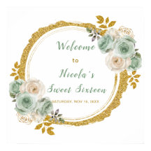 Flores verdes y doradas elegantes dulces dieciséis