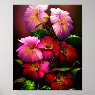Póster Flores vibrantes de color rosa y rojo