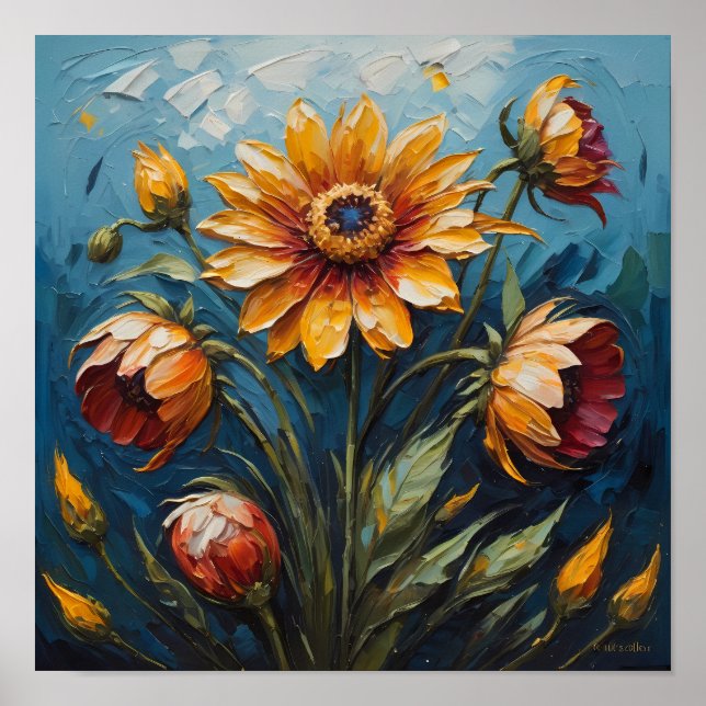 Póster Flores vibrantes en un cielo de verano (Frente)