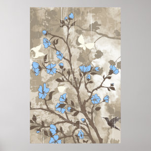 Póster Flores vintage azul taupe personalizado de grunge 