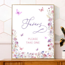 Póster Flores violetas mariposas silvestres Baby Shower F