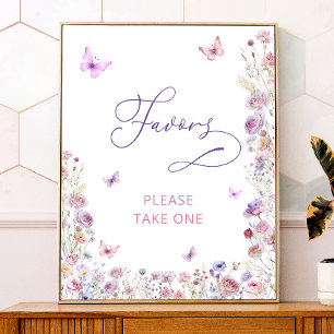 Póster Flores violetas mariposas silvestres Baby Shower F