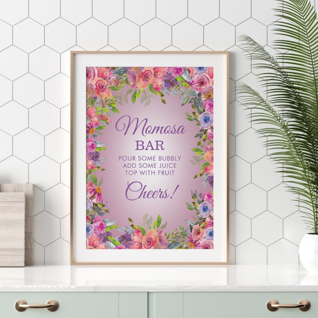 Póster Flores violetas rosadas Baby Shower Momosa Bar (Subido por el creador)