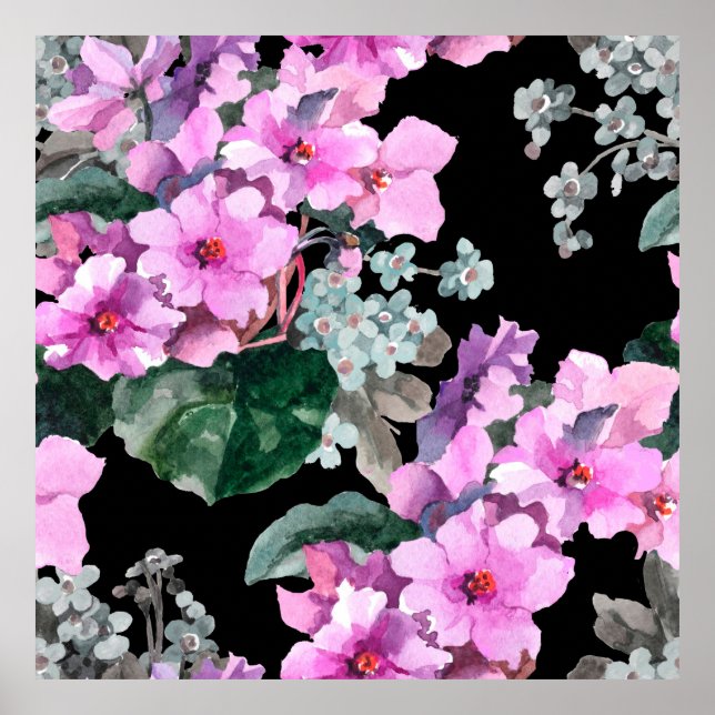 Póster Flores violetas y olvidadme de que no hay acuarela (Frente)