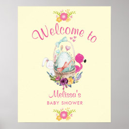 Póster Flores y animales de bienvenida de Baby Shower