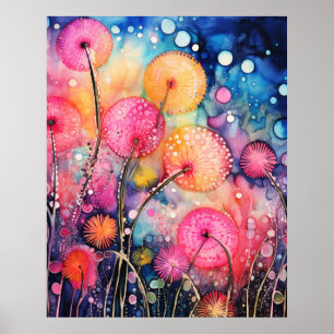 Póster Flores y burbujas