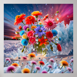 Póster Flores y cristales de hielo