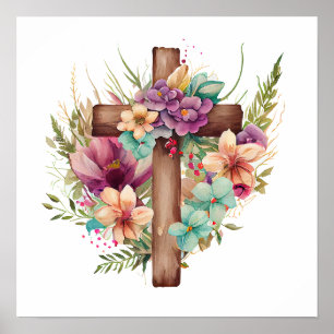 Póster Flores y cruces acuarelas