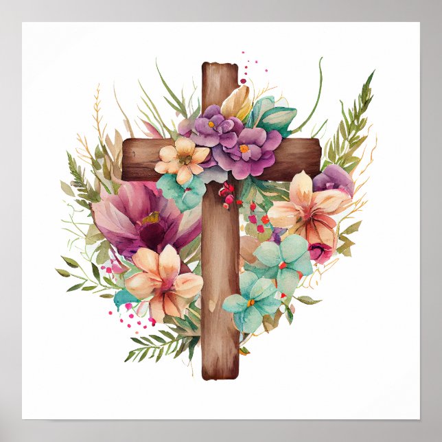 Póster Flores y cruces acuarelas (Frente)