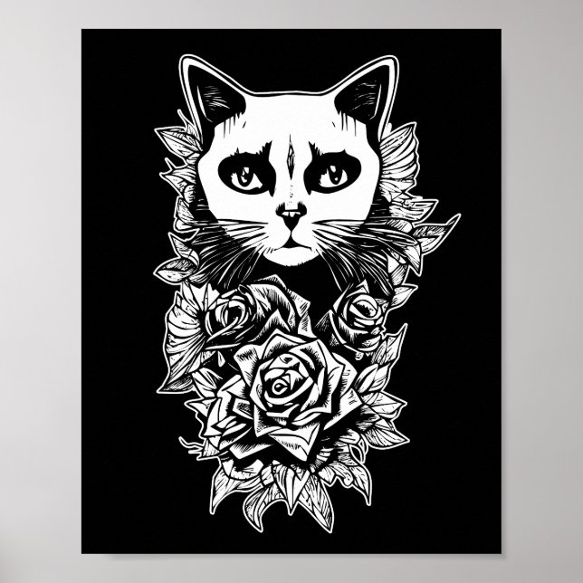 Póster Flores Y Gato Gótico (Frente)