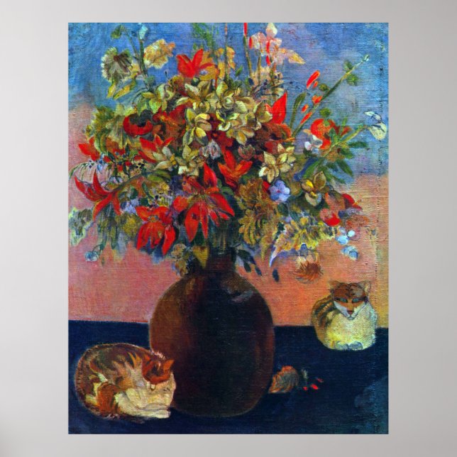 Póster Flores y gatos de Paul Gauguin, Bella Artes de la  (Frente)