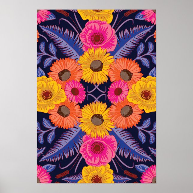 Póster Flores y helechos vibrantes (Frente)