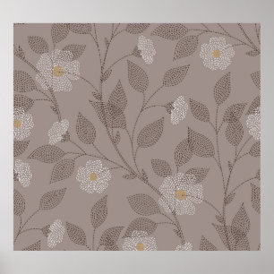 Póster Flores y hojas bordadas, diseño sin fisuras.