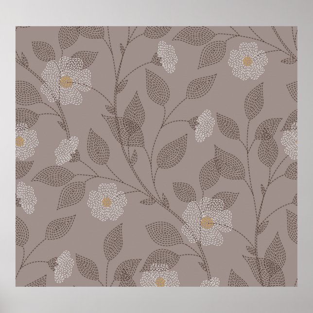 Póster Flores y hojas bordadas, diseño sin fisuras. (Frente)