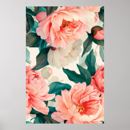 Póster Flores y hojas de acuarela