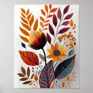 Póster Flores y hojas de otoño