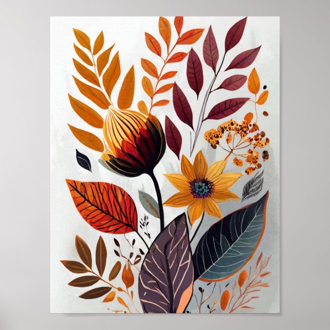 Póster Flores y hojas de otoño (Frente)