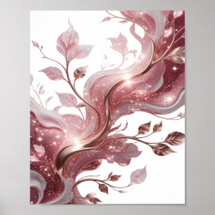 Póster Flores y hojas de plata llamativas diseño moderno