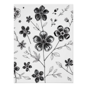 Póster Flores y hojas delgadas de línea fina