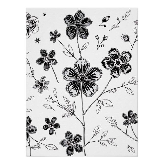 Póster Flores y hojas delgadas de línea fina (Anverso)