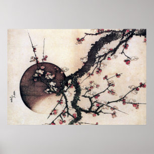Póster Flores y la luna, Hokusai del ciruelo