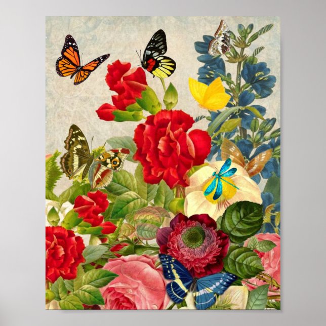 Póster Flores y mariposas de los Jardín Vibrantes (Frente)