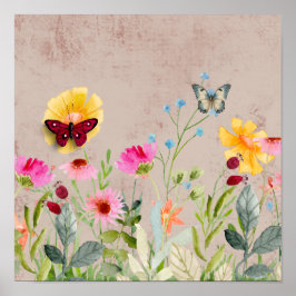 Póster Flores y mariposas encantadoras