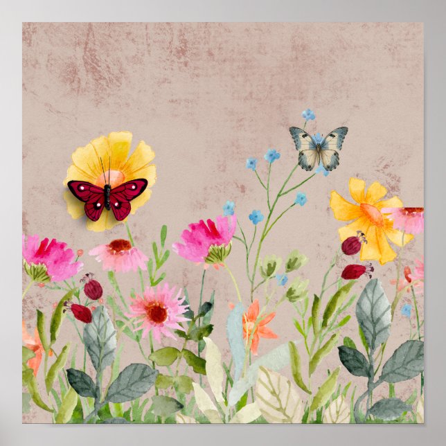 Póster Flores y mariposas encantadoras (Frente)