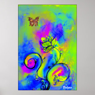 Póster FLORES Y MARIPOSAS SIMILARES amarillo verde azul