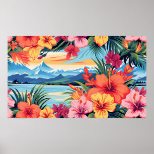 Póster Flores y paisajes tropicales coloridos