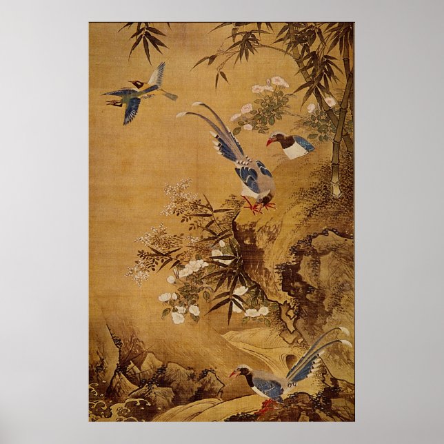 Póster Flores y pájaros por Hsiao Yung (Frente)