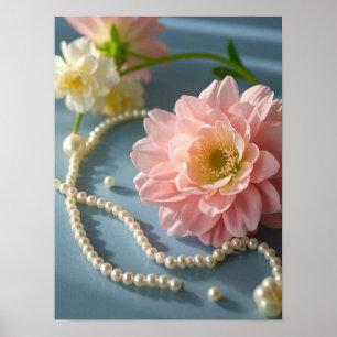 Póster Flores y perlas elegantes