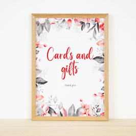 Póster Flores y regalos de color rojo y gris