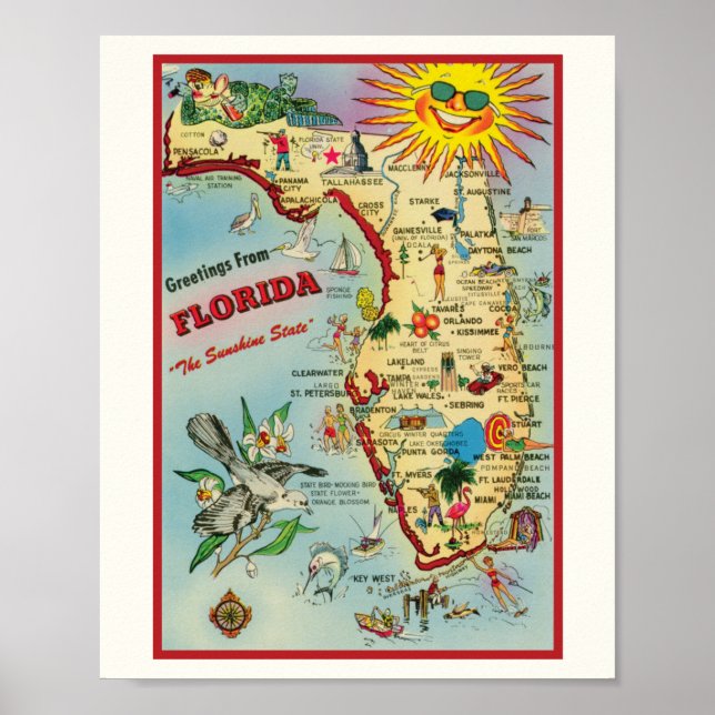 Póster Florida 8x10 con Poster de borde impreso (Frente)
