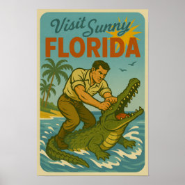 Póster Florida Alligator Wrestling | Funny Retro Coastal
