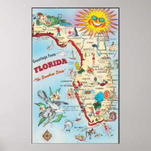 Póster FLORIDA EE. UU., Mapa de bienvenida