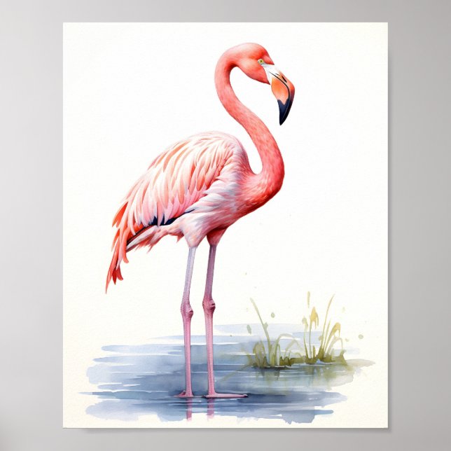 Póster Florida Flamingo Pink Bird Watercolor (Frente)