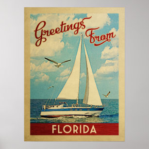 Póster Florida Poster Sailboat Vintage Travel