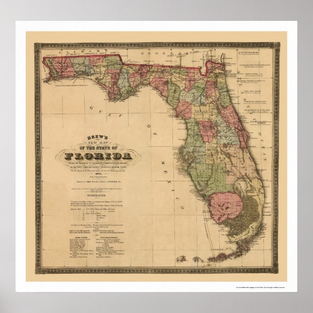 Póster Florida Railroad Map 1874 (Frente)