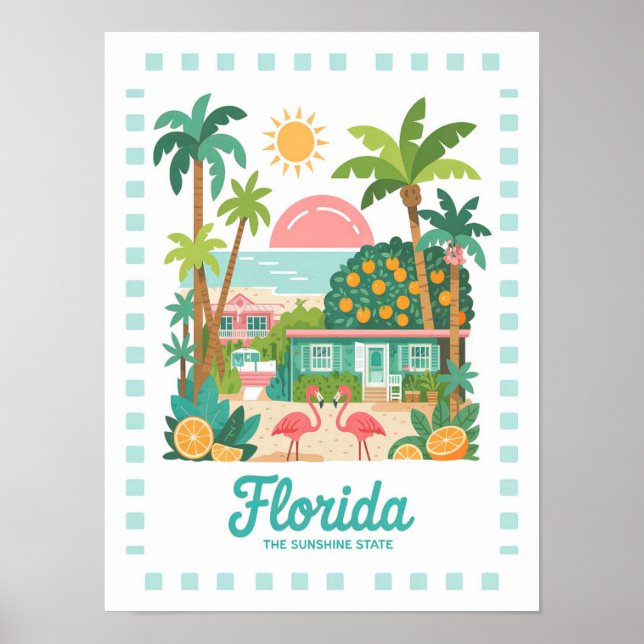 Póster Florida Sunshine State USA Viaje de verano (Frente)