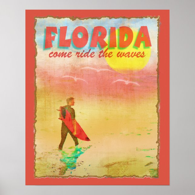 Póster Florida Surfer Vintage Style Poster (Frente)