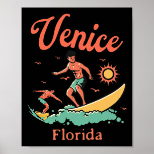 Póster Florida Venice Fl surfista surfear pesca en la pla
