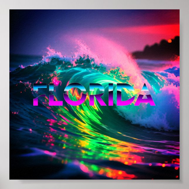 Póster Florida – Vibraciones de Ola de Neón (Frente)